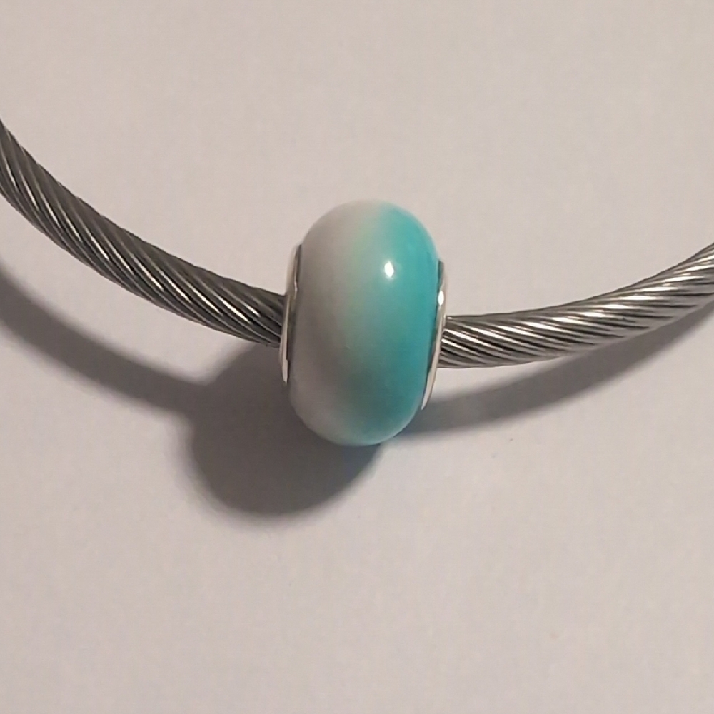 Silver Two Tone Blue and White‎ Charm for Pandora Style Bracelet